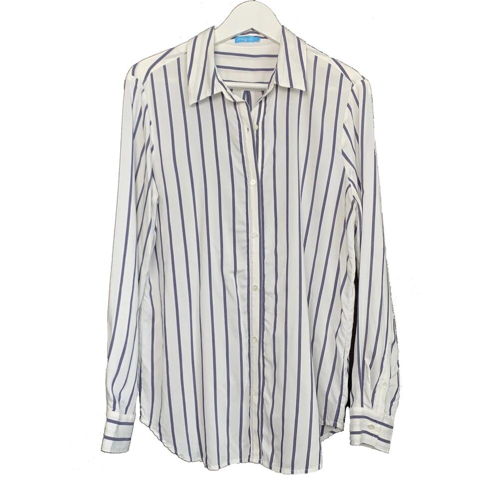J.McLaughlin Navy White Striped Button Down Coastal Preppy Old Money Minimalist